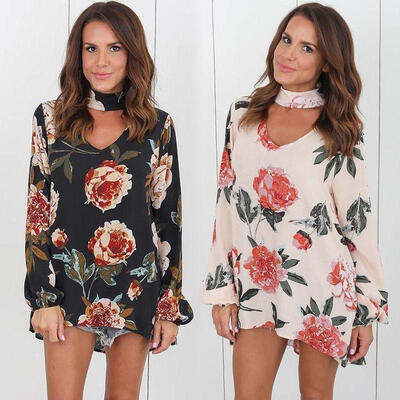 

Summer Women Long Sleeve Chiffon Floral Casual T Shirt Loose Blouse Fashion Tops