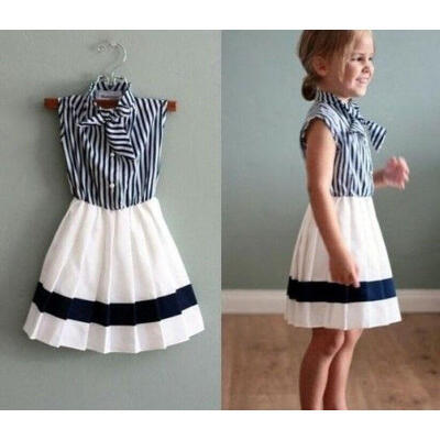 

Kids Infant Baby Girls Navy Striped Woven Princess Party Dress Dresses 2-7Y