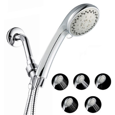 

High Pressure Shower Head 5 Spray Settings Handheld Shower Head with Stainless Steel Hose Adjustable Bracket Set Polished Chrome G