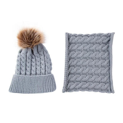 

2pcs Baby Hats Scarf Set Winter Knitted Warm Fur Ball Girl Boy Cap Scarves