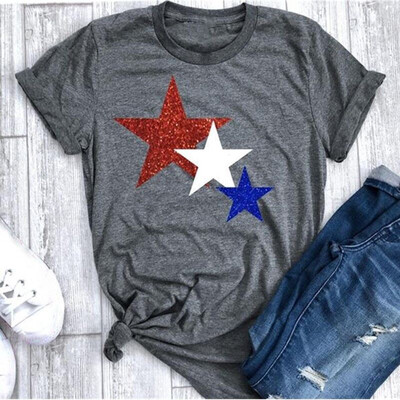 

Nomeni Women Summer Five Pointed Star Printing Shirt Short Sleeve Casual Tops Blouse