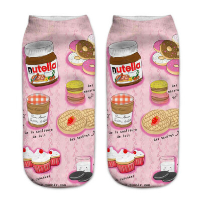 

1Pair Food Cartoon 3D Printing Socks Women Fashion Summer Cotton Low Cut Ankle Short Socks Female Fresh Style