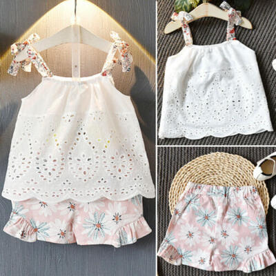 

2PCS Summer Clothes Toddler Kids Baby Girl Floral Sling Tops Short Pants Outfits