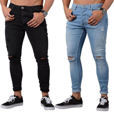 

Fashion Men&39s Ripped Skinny Jeans Destroyed Frayed Slim Fit Denim Pant Zipper