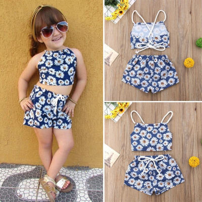 

Casual Newborn Baby Girls Flower Sleeveless Crop Vest Tops Short Pants Outfits Clothes