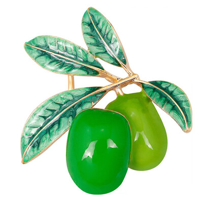 

New Cute Green Fruit Brooch Plum Shape Enamel Corsages Pins Suit Coat Scarf Accessories Christmas Jewelry Gifts