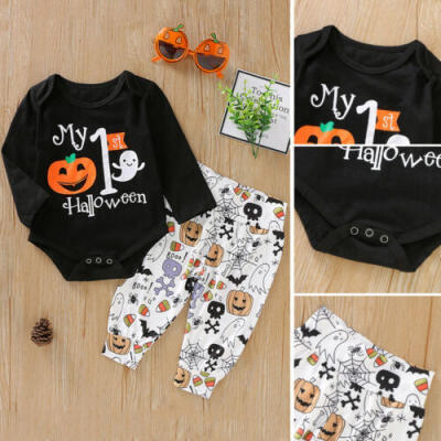 

2PSC Newborn Baby Boys Girls 1st Halloween Clothes Pumpkin RomperPants Outfits