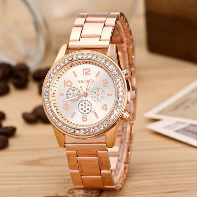 

Off-the-shelf Geneva steel belt fake three-eye belt diamond fashion alloy watch quartz watch