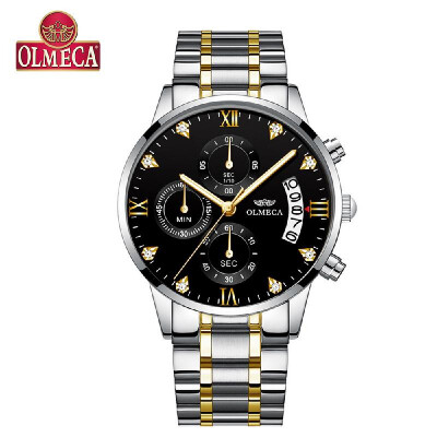 

OLMECA 0878M Men Quartz Watch Stainless Steel Band Fashion Multifunction Wristwatch 3ATM Luminous Display Chronograph Calendar Dat