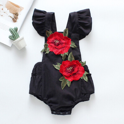 

Toddler Baby Girls Fly Sleeve Floral Embroidery Print Romper Newborn Jumpsuit