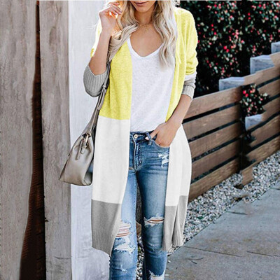 

〖Follure〗Womens Multicolor Striped Patchwork Long Sleeve Fashion Cardigan Sweater