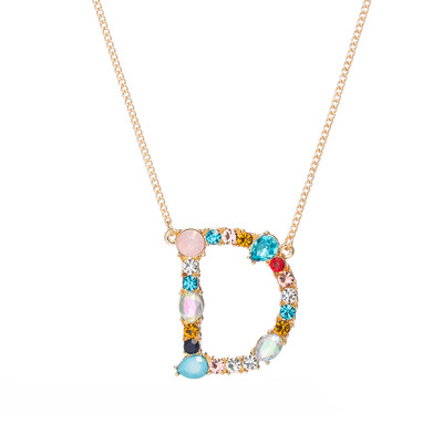 

A-Z Capital Letter Pendant Colorful Rhinestone Inlaid Women Necklace Jewelry