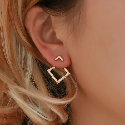 

New Fashion Korean Earrings 2019 For Women Natural Stone Round Square drop Earring Gold Big Geometric Jewelry Wholesale