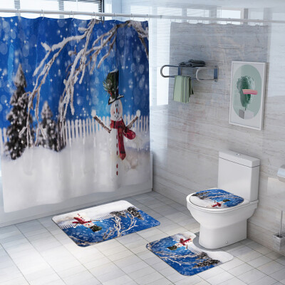 

Tailored Santa Christmas Print Toilet Bathroom Mat And Shower Curtain Four-Piece Set