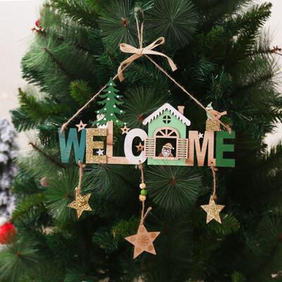 

Christmas Wooden Door Pendant Welcome Letter Hanging Card Tree Ornament Decors