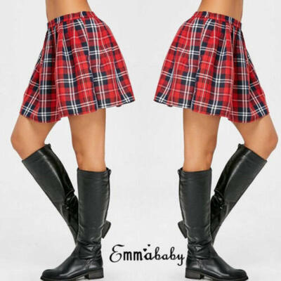

Women School Girl Plaid Pleated Dress Skater High Waist Short Mini Uniform Skirt