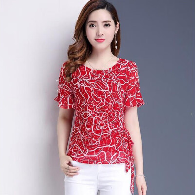 

Womens Summer Tops Flower Print Flare Sleeve Blouse Thin Chiffon Casual Beach Ladies Shirts Blouses