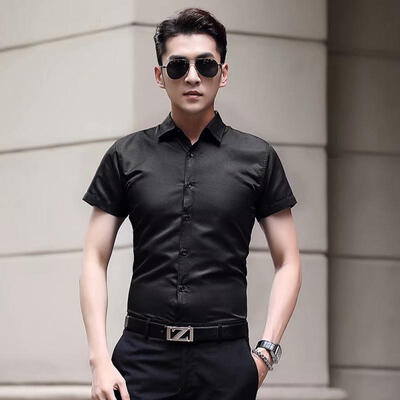 

Solid Color Business Shirts Short Sleeve Shirt Slim Fit Tops For Men