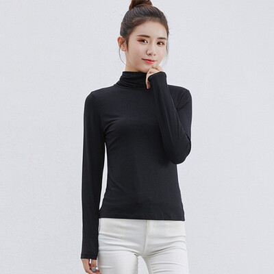 

Womens Autumn Long Sleeves Elastic Tops Shirt Solid Turtleneck Slim Fit Blouse