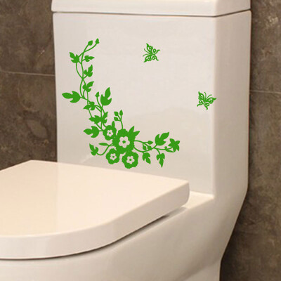 

〖Follure〗Flower Toilet Seat Wall Sticker Bathroom Decoration Decals Decor Butterfly Black