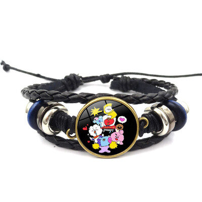 

Kpop BTS Bangtan Boys Bracelet Time Gem Leather Bracelet Retractable Bracelet Cartoon Image Alloy Hot Gift for ARMY