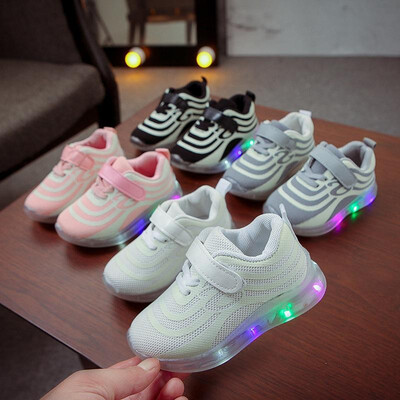 

2019 autumn Korean fashion fly woven bright lights childrens shoes lights shoes LED luminous shoes soft bottom boys&girls sho