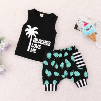 

Summer Toddler Baby Girl Boy Coconut Tree Tops Vest Shorts Outfits Set Clothes