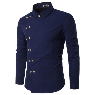 

Male Double-breasted Slim Shirt Fashionable Long Sleeve Top Shirt for Business Activities