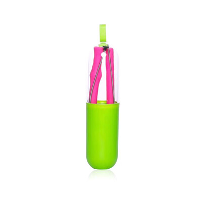

Reusable Telescopic Foldable Silicone Drinking Straws Set With Transparent Plastic Box