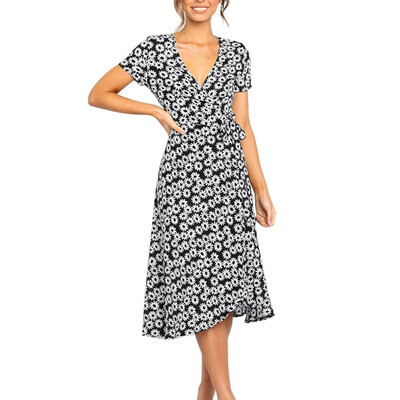

Womens summer V-neck tie casual beach skirt