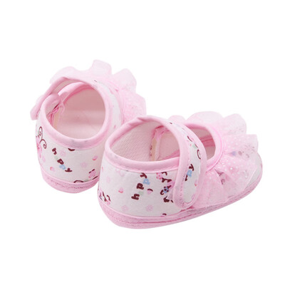 

Spring Lace Flower Printed Baby Girl Shoes Anti-slip Soft Sole Bottom Walking Princess Shoes First Walkers