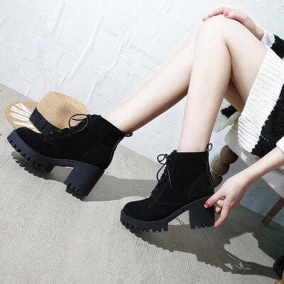 

Spring Autumn&Winter 2018 Shoes with Rough Heels Martin Boots Waterproof Platform High-heeled Womens Shoes