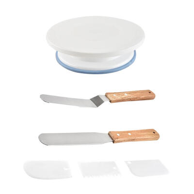 

6pcsset Manual Round Plastic Cake Plate Turntable Shovel Spatula Stand