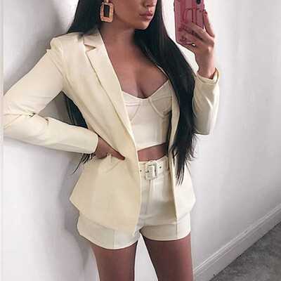 

Toponeto Women Long Sleeve Solid Button Fit Office Work Tops Bandage Coats Pants Suit