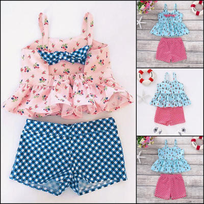 

18M-4T Summer 2PCS Toddler Baby Kids Girl Crop Top Dress Outfits Sunsuit Clothes Set