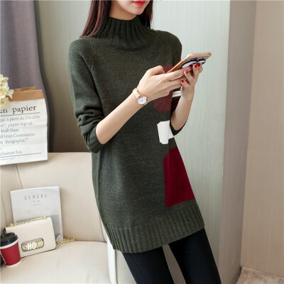 

Autumnwinter 2018 sweater new female student dress Korean version half high collar size loose&thick knit bottom line sweater