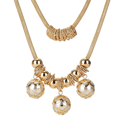 

Trend Metal Punk Wind Double Circle Beaded Pendant Necklace Statement Necklaces For Women Wedding Jewelry Gift