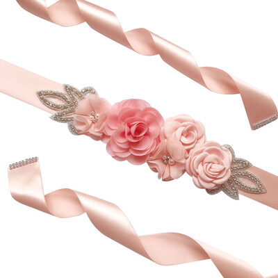 

Rose Flower Faux Pearl Rhinestone Women Bride Dress Belt Girdle Waist Band Decor