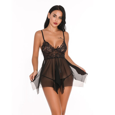 

Toponeto Lingerie for Women Front Closure Babydoll Lace V Neck Mesh Sleepwear Lingerie