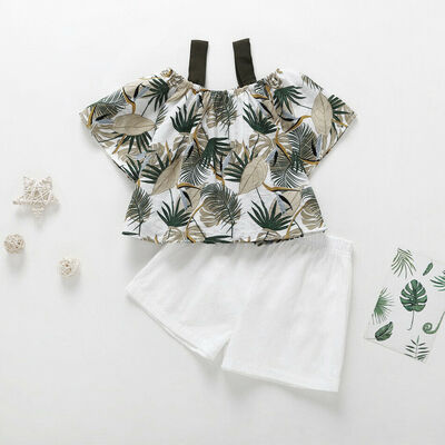 

Toddler Kids Baby Girl Off Shoulder Floral T-shirt Tops Shorts Outfits 2PCS Set