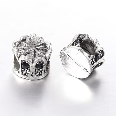 

Antique Silver Plated Alloy Rhinestone European Beads Large Hole Crown Beads Jet 13x12mm Hole 5mm