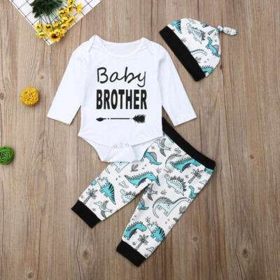 

USA 3Pcs Kids Newborn Baby Boy Romper Tops Long Pants Hat Outfits Clothes 0-24M