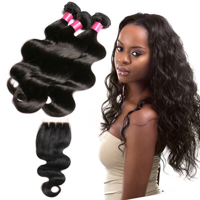 

Peruvian Virgin Hair Body Wave 3 Bundles With Closure Good Quality Natural Color Unprocessed Human Hair With lace Closure