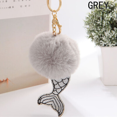 

Top Quality Mermaid Design Key Chain Artificial Fur Fluffy Ball Car Bag Key Rings