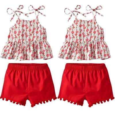 

2pcs Newborn Toddler Baby Girl Summer Clothes Tank TopsShorts Pants Outfits Set