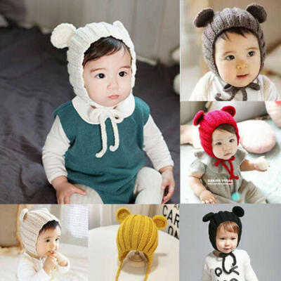 

Newborn Kid Baby Girl Winter Warm Wool Hat Hairball Soft Knit Beanies Braid Caps