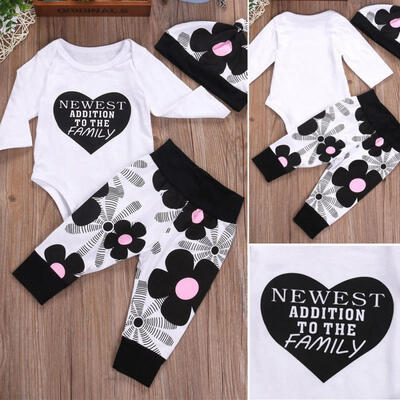 

Cute Newborn Baby Boys Girls Cotton Tops Romper Pants Hat Outfits Set Clothes