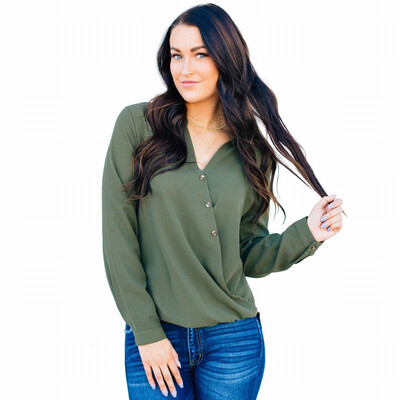 

Shirt Womens Long Sleeve V-neck Button Casual Loose Shirt