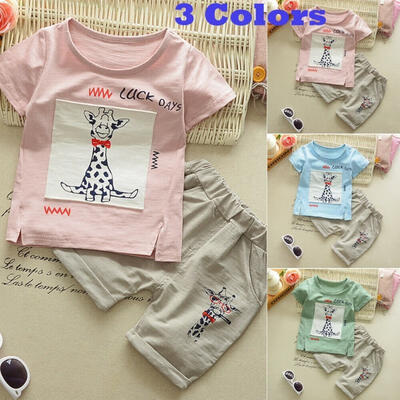 

Toddler Kids Baby Boys Clothes Giraffe Print T-Shirt Shorts 2Pcs Outfit Set 1-6Y