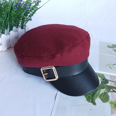

European&American street metal buckle retro navy hat womens autumn&winter hundred fashion cap temperament British beret